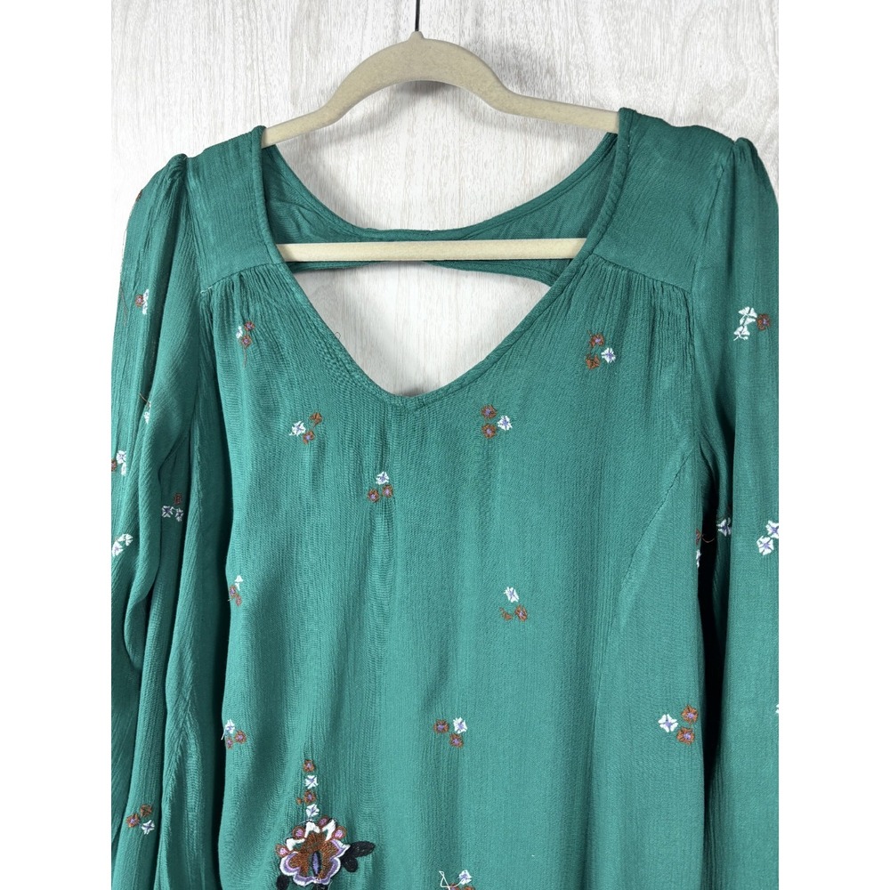 Free People Oxford Mini Dress Womens L Green Embroidered Open Back Boho - Picture 5 of 8